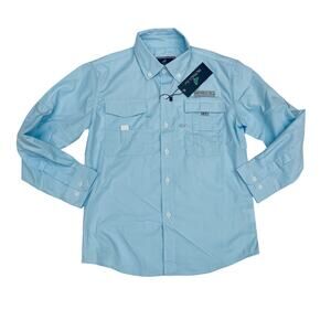NWT Properly Tied YS (8) Performance Fishing Shirt in Aqua